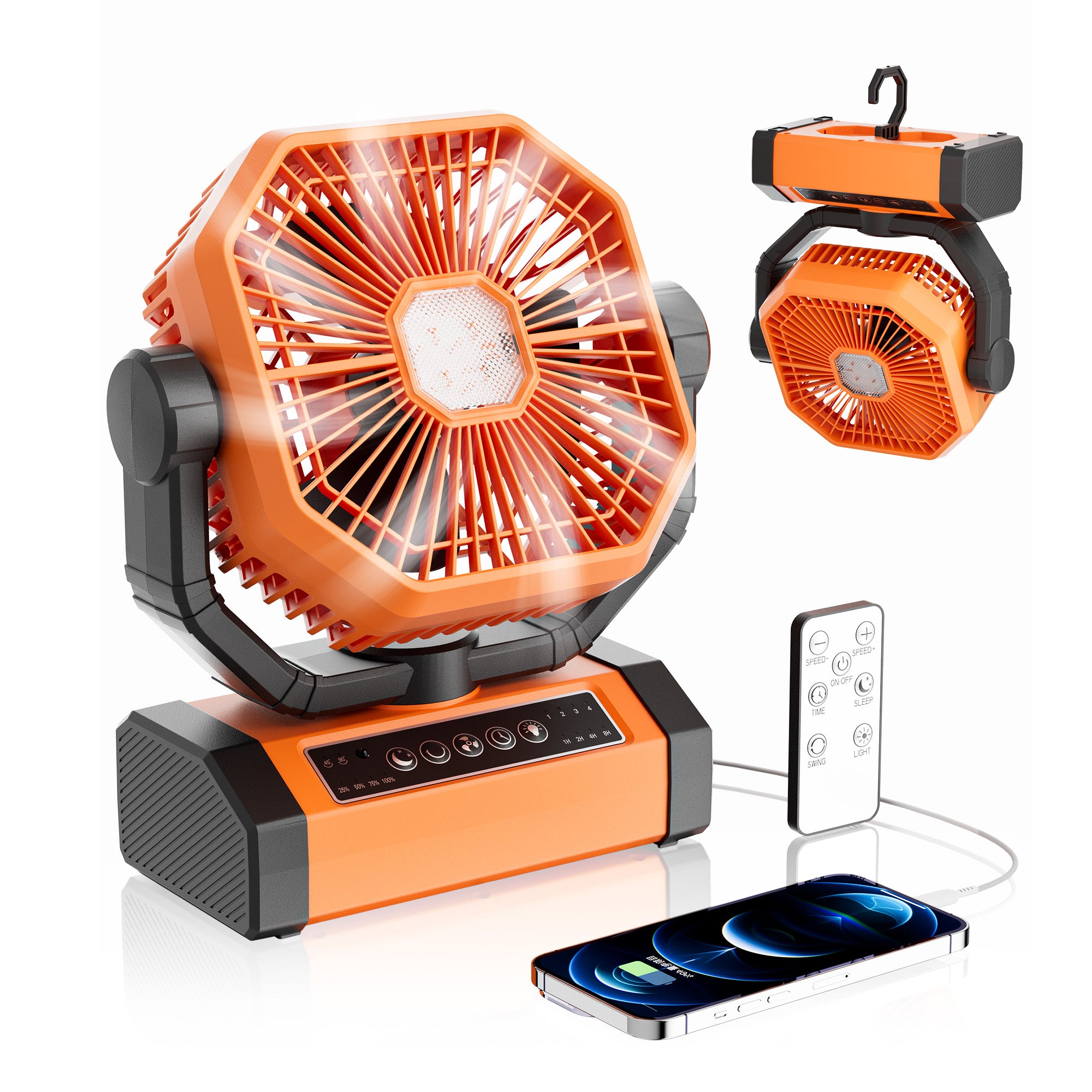 Xtao Portable Table Fan, 20000mAh Rechargeable Cordless Ventilator w/ LED Lantern, Remote, Hanger Hook, Timer, 270° Pivot 90° Oscillating 4 Speed Quiet Brushless Motor, Indoor & Outdoor Garden Patio Xtao Portable Table Fan, 20000mAh Rechargeable Cordless Ventilator w/ LED Lantern, Remote, Hanger Hook, Timer, 270° Pivot 90° Oscillating 4 Speed Quiet Brushless Motor, Indoor & Outdoor Garden Patio